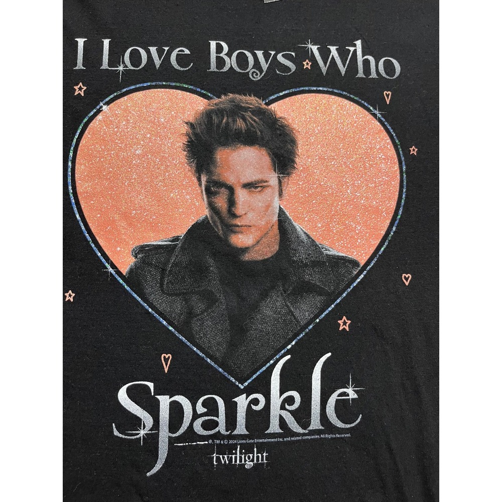 Twilight Saga T-Shirt Men XL Black I Love Boys Who Sparkle Edward Cullen Vampire - Picture 7 of 10